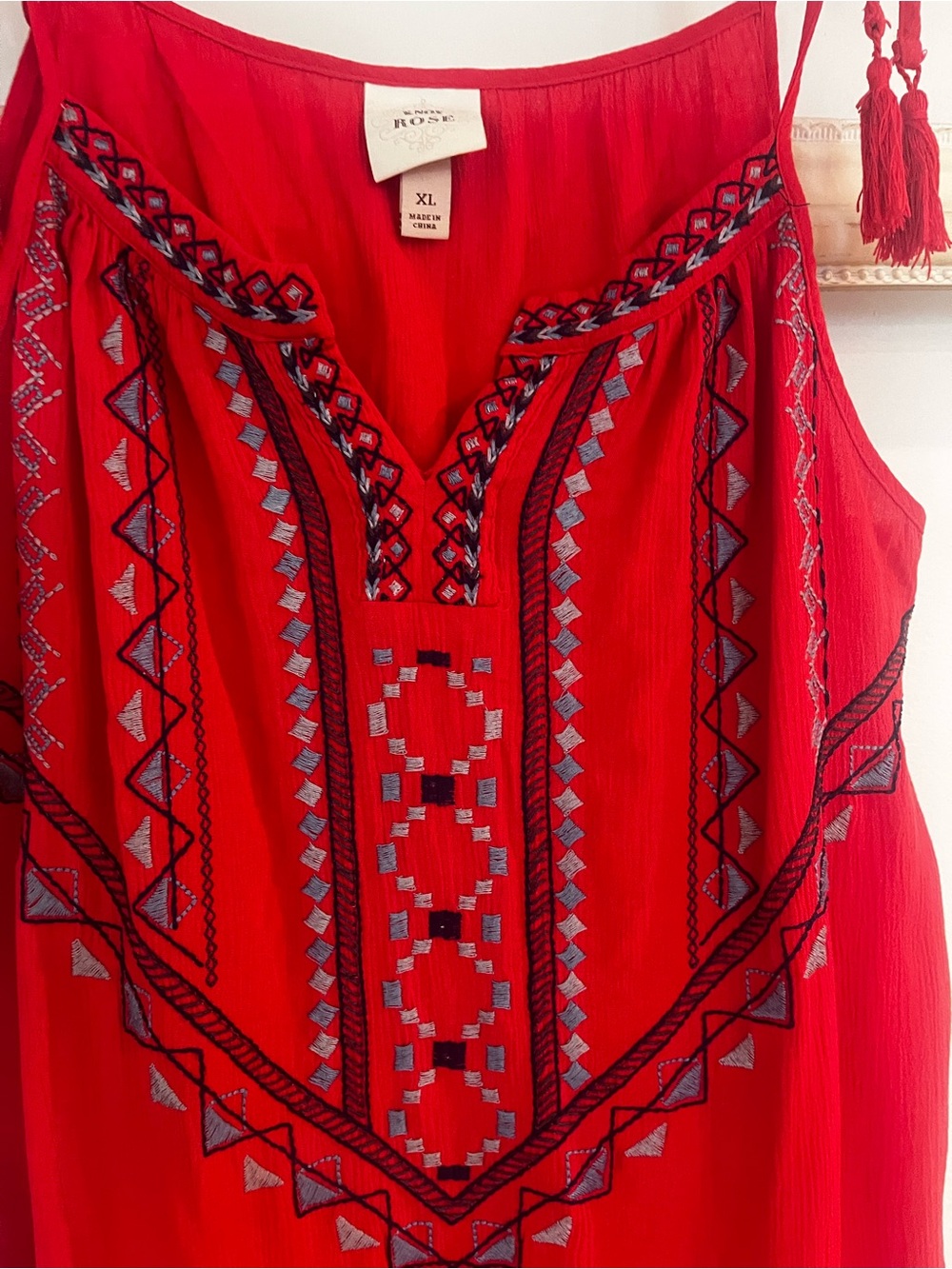 Knox Rose Red Embroidered Tie-Shoulder Camisole - Picture 3 of 6